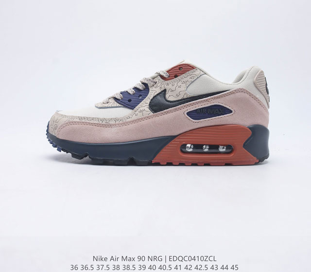 真标耐克Nike Air Max 90 经典复古小气垫缓震跑鞋 鞋面由皮革和织物打造 犀利的条线打造出酷劲十的足视觉效果 织物面增强透气性 穿着极为舒适 经典