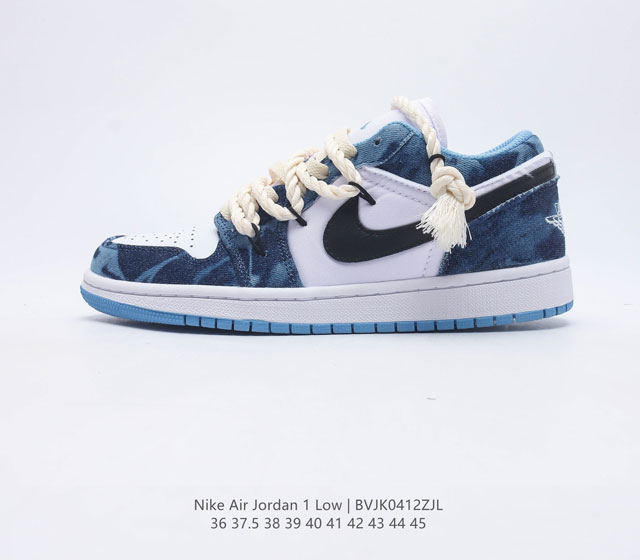 公司级 耐克Nike Air Jordan 1 Low SE Washed Denim AJ1乔丹一代低帮经典复古文化休闲运动篮球鞋 白蓝水洗丹宁牛仔 采用荔