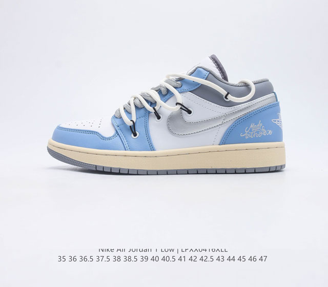 乔1 AJ1 绑带 白蓝灰色 Air Jordan 1 Low 绑带 AJ1乔1低帮休闲板鞋 同步官方配色 市场唯一独家头层皮打造 原鞋原档案开发 原厂皮料