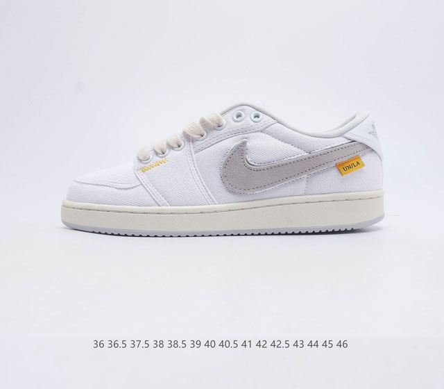 公司级Uion LA x Air Jordan AJ1 KO Low 低帮复古篮球鞋 联名白色帆布 鞋面采用白色帆布结构 Swoosh 内衬 鞋跟上的Wing