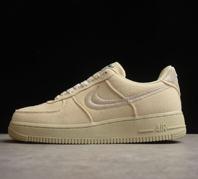 Stussy x Nk Air Force 1 07 White Cool 斯图西联名 白麻布电绣钩子 空军一号低帮休闲板鞋 CZ9084-200 打造纯正空