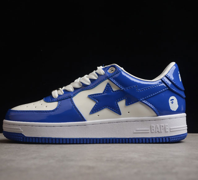 Bape Sta 海军蓝漆皮经典百搭休闲运动板鞋 经典猿人头设计 纯正版型 超高清洁度 海玻璃鞋垫 内置全掌气垫 全套顶级包装 包含猿人logo定制防尘袋 猿