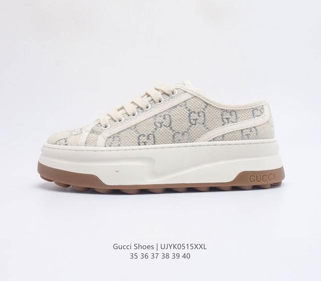 GUCCI 古奇女鞋 古驰奢侈品运动鞋 休闲鞋子 情人节礼物 Net 亚太站 Gucci Tennis 1977老花帆布鞋 经典耐穿 复古感满满的Gucci老