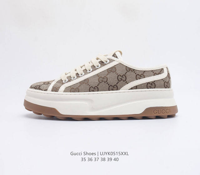 GUCCI 古奇女鞋 古驰奢侈品运动鞋 休闲鞋子 情人节礼物 Net 亚太站 Gucci Tennis 1977老花帆布鞋 经典耐穿 复古感满满的Gucci老