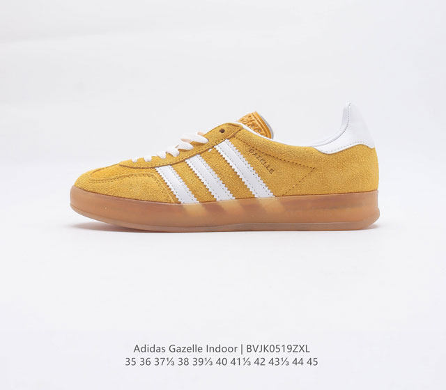 阿迪达斯 Adidas Originals Gazelle Indoor 复古三叶草防滑透明橡胶板鞋经典运动鞋 这款经典鞋 忠于原版设计 缀撞色三条纹和鞋跟饰