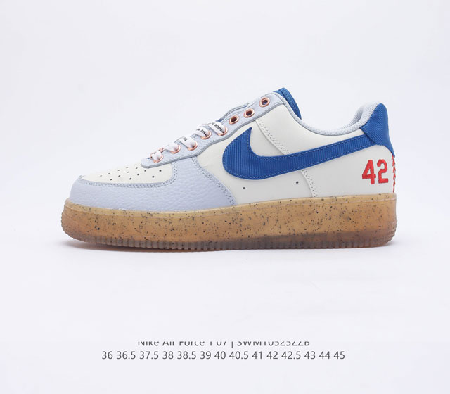 真标Nike Air Force07 Low SJackie Robinson 空军一号经典低帮百搭休闲运动板鞋 皮革米白灰宝蓝红42球衣 货号 FN1868