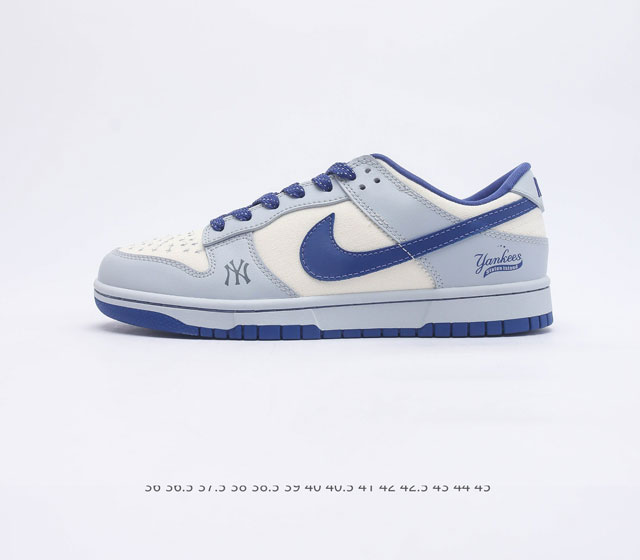 官方定制款限量发售 Nike SB Dunk Low MLB联名 低帮运动板鞋 帆布蔚蓝灰 周年高端定制 大厂纯原品质出货 超高清洁度 皮料切割干净无任何毛边