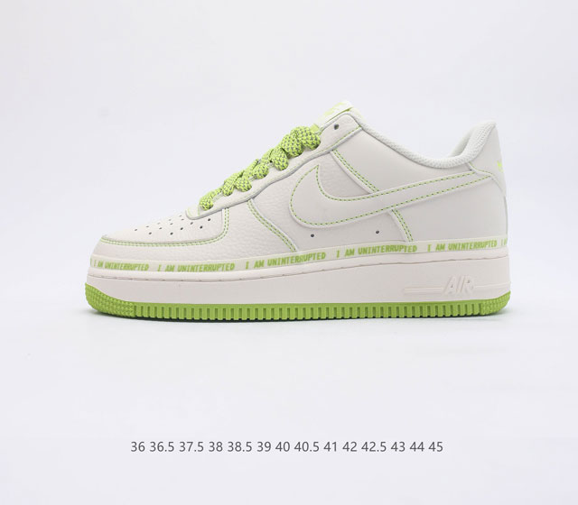 洛杉矶潮牌店限量发售 Uninterrupted Nike Air Forece 1 MORE THAN 空军一号 AF1 低帮休闲板鞋 米绿签名涂鸦 原楦头