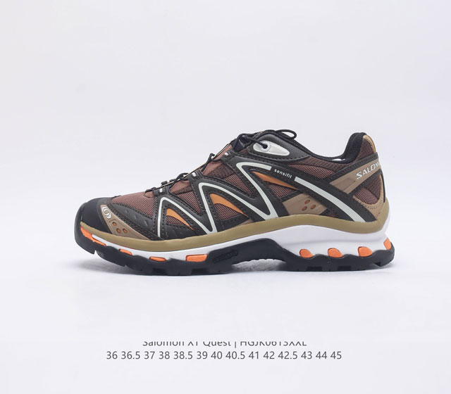 公司级萨洛蒙 salomon XT-QUEST户外轻便机contagrip大底XT Wins鞋面 两侧有皮料立体的包裹 给予足部支撑和稳定性 和脚面贴合性很高