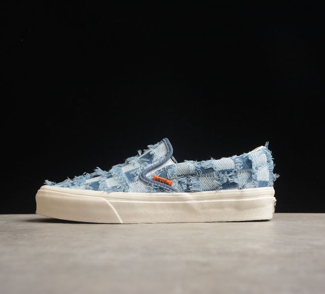 Vans Vault OG Slip-On 流苏牛仔 牛仔提丝棋盘格一脚蹬懒人套滑板鞋 VN0A3JEX45U 工艺 硫化1 1 重量1比1 真标 原钢印 材