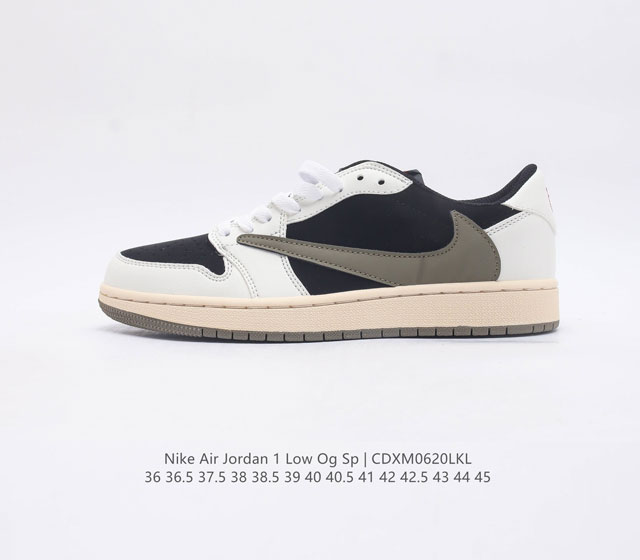 真标 带半码 Travis Scott x Air Jordan 1 Low AJ1乔1低帮倒钩 TS联名款运动休闲板鞋 货号 DZ4137-106D