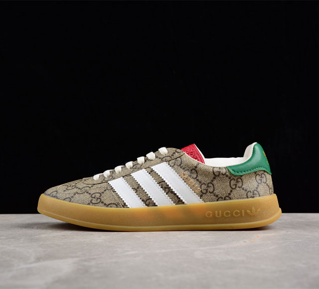 Adidas Originals Gazelle Esquisite Gucci 羚羊系列低帮复古百搭休闲运动板鞋 皮革米黄乌木棕GG白酒红绿 715222