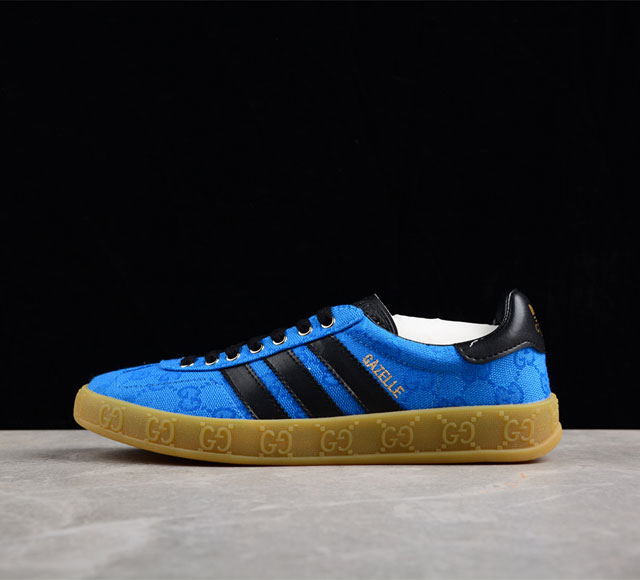 Adidas Originals Gazelle Esquisite Gucci 羚羊系列低帮复古百搭休闲运动板鞋 GG提花布宝蓝黑 737967 FAAW3