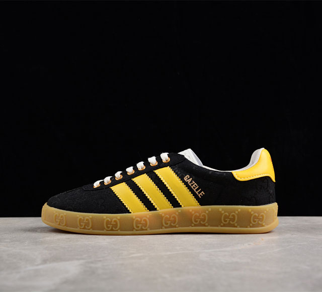 Adidas Originals Gazelle Esquisite Gucci 羚羊系列低帮复古百搭休闲运动板鞋 GG提花布黑黄 737967 FAAW3