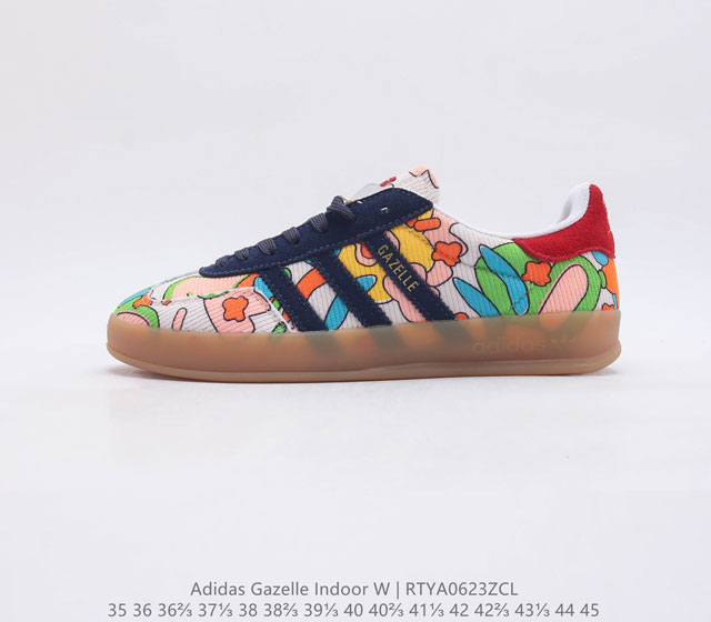 阿迪达斯adidas Originals Gazelle Indoor 三叶草复古防滑耐磨低帮板鞋 鞋款采用柔软的绒面革和耐用的皮革衬里融合在橡胶外底上R