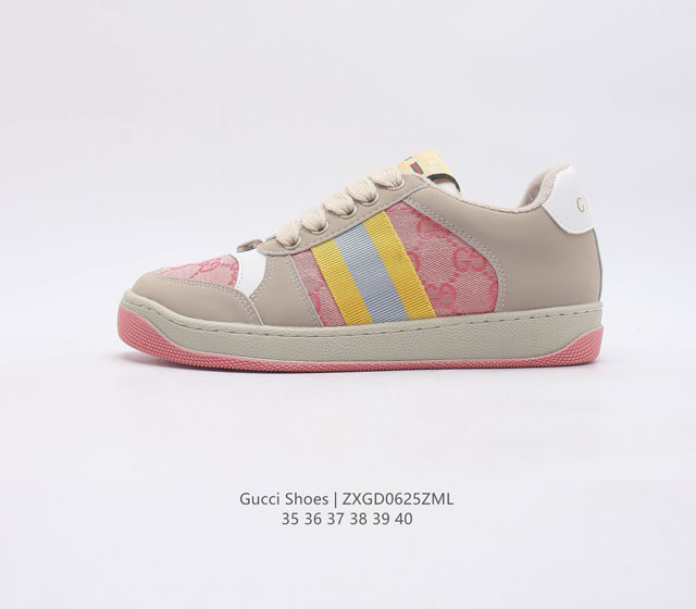 Gucci Distressed Screener Sneaker 古驰小脏鞋系列绿盒版本 经典原型复古百搭做旧小脏板鞋复古学院风 怀旧版 货号 54