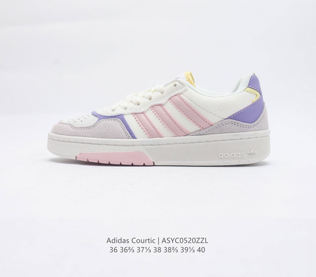 Adidas阿迪达斯官方三叶草courtic女经典运动板鞋 面包鞋 将格调与摩登气质和剪裁融于一体 生活方式运动鞋 用别致鞋面裹脚舒适 经典橡胶全包外