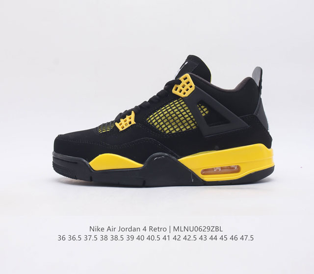 Air Jordan 4 Retro Thunder Aj4 乔4 黑黄 雷公 男子文化篮球鞋 货号 Dh6927-017 尺码 36 36.5 37.