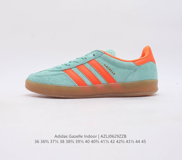 真标 阿迪达斯 Adidas Originals Gazelle Indoor 复古三叶草防滑透明橡胶板鞋经典运动鞋 经典鞋,忠于原版设计,缀撞色三条纹和鞋