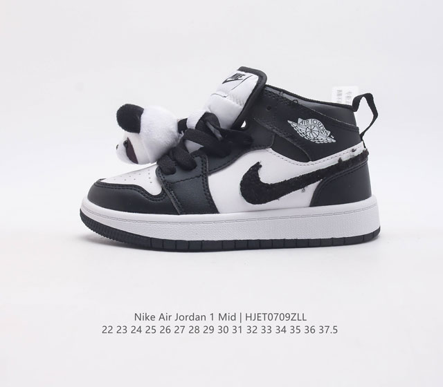 耐克儿童运动鞋 乔丹1婴童鞋 Nike Air Jordan 1 Mid Aj1乔1运动鞋 乔丹一代 复古休闲篮球鞋 高帮设计 提高了与足部的贴合度 给人不一样