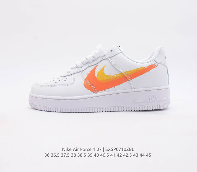 耐克nike Air Force 1 Low 空军一号 Af1 白橙 双勾低帮百搭休闲运动板鞋 柔软 弹性十足的缓震性能和出色的中底设计 横跨复古与现代的外型结