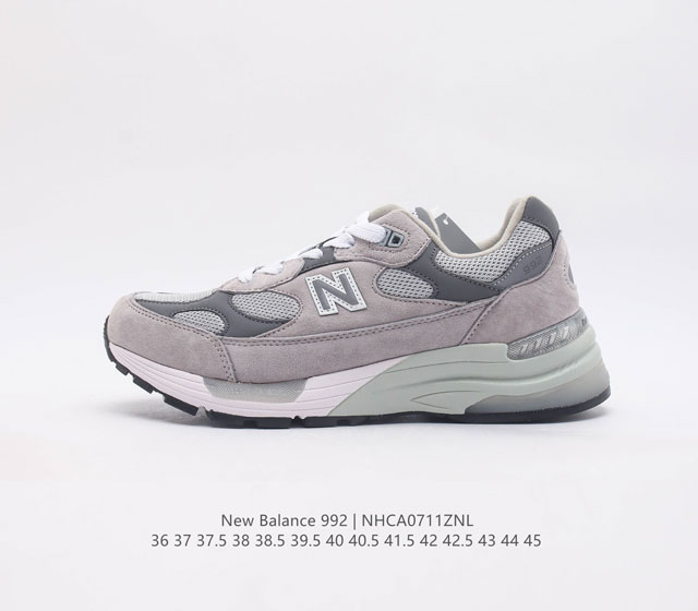 新百伦new Balance 992 复古风格简约经典舒适百搭时尚休闲鞋缓震透气跑步鞋 鞋面采用猪皮革与织物相结合 尼龙网布在拼接工序上极为繁复 彰显质感的