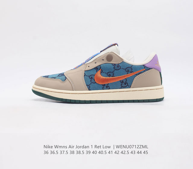 乔丹air Jordan 1 Ret Low Slip 低帮 刺绣logo 一脚蹬 黑脚趾 Aj1 乔丹1代 Aj1 乔1 刺绣勾 解构风 乔丹篮球鞋系列运动板