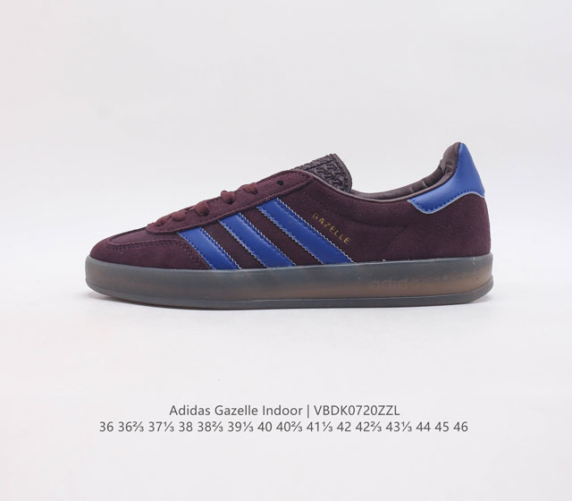 真标 阿迪达斯 Adidas Originals Gazelle Indoor 复古三叶草防滑透明橡胶板鞋经典运动鞋 这款经典鞋,忠于原版设计,缀撞色三条