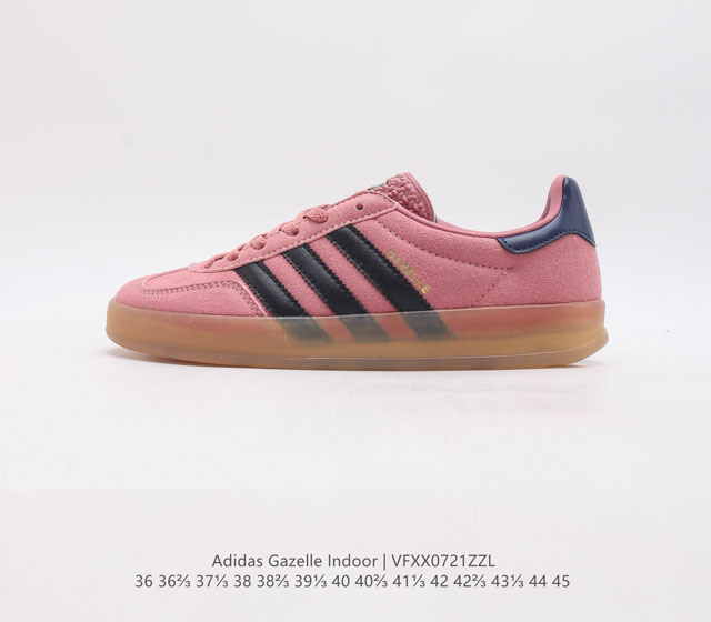 真标阿迪达斯adidas Originals Gazelle Indoor 三叶草复古防滑耐磨低帮板鞋 鞋款采用柔软的绒面革和耐用的皮革衬里融合在橡胶外底上 D