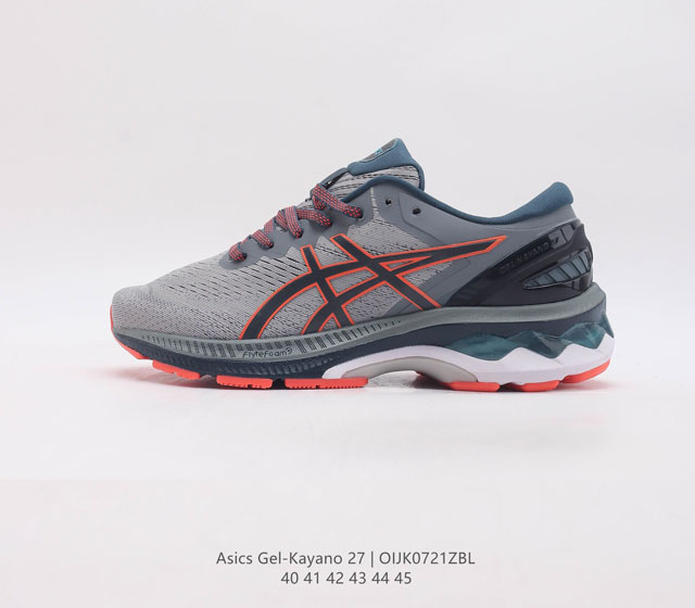 Asics 亚瑟士 Kayano 27代 男士夜跑专业跑鞋gel-Kayano 27 宽楦版 鞋面采用提花网布鞋面 具有良好的伸展性 支撑性和透气性 后跟稳定片