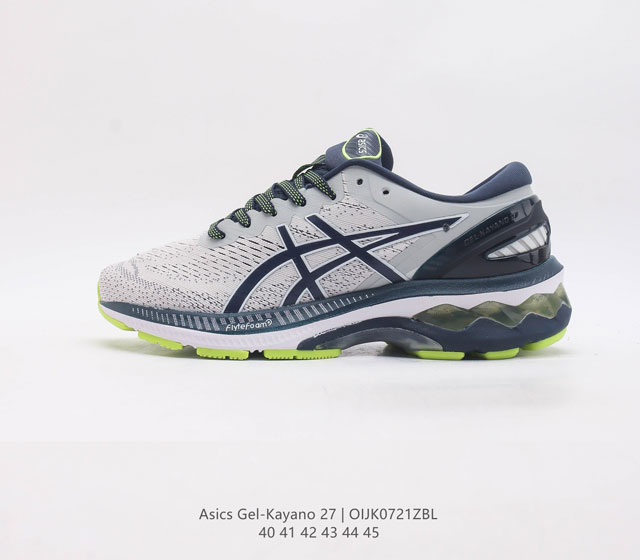 Asics 亚瑟士 Kayano 27代 男士夜跑专业跑鞋gel-Kayano 27 宽楦版 鞋面采用提花网布鞋面 具有良好的伸展性 支撑性和透气性 后跟稳定片