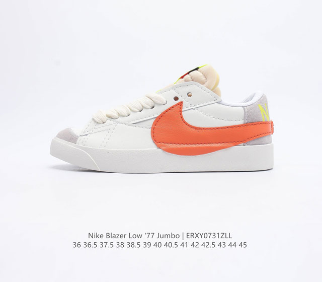 【仿头层皮】耐克 Nike Blazer Low '77 Jumbo 运动鞋 抓地板鞋革新重塑经典街头人气鞋款。采用人气传统外观，巧搭大号耐克勾勾设计和宽大鞋带