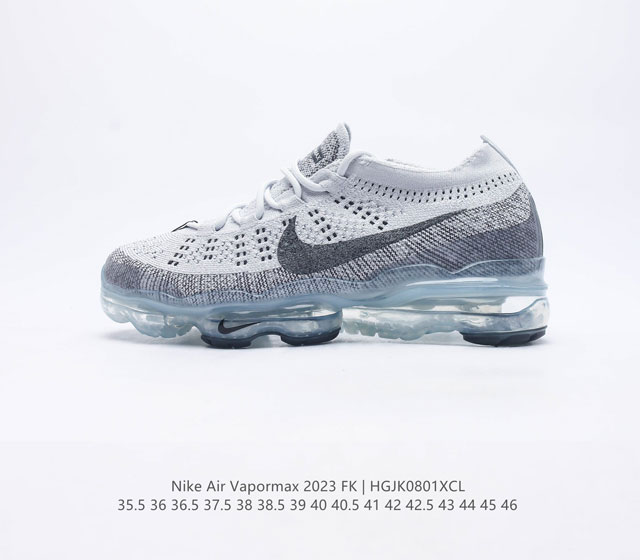 Nike Air Vapormax2023 FK Flyknit 全掌长气垫 缓震跑步鞋采用传统的Flyknit构造 回收材料制成 鞋垫上印有Nike的风车标志