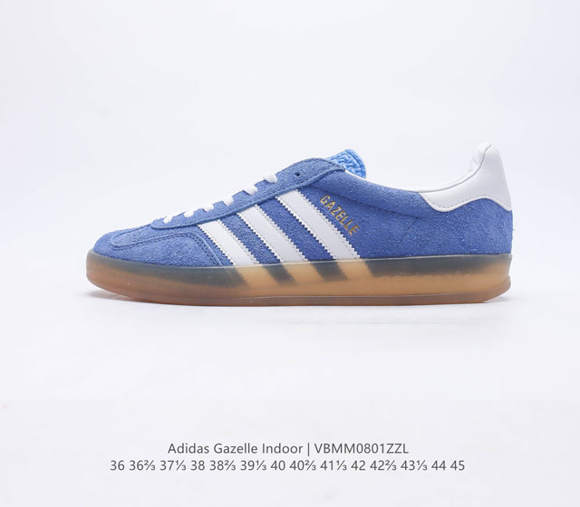 阿迪达斯 Adidas Originals Gazelle Indoor 复古三叶草防滑透明橡胶板鞋经典运动鞋 这款经典鞋,忠于原版设计,缀撞色三条纹和鞋跟饰片