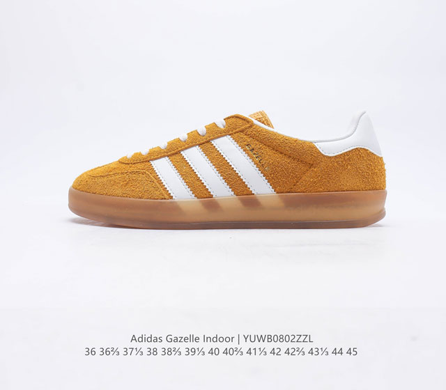 阿迪达斯 Adidas Originals Gazelle Indoor 复古三叶草防滑透明橡胶板鞋经典运动鞋这款经典鞋,忠于原版设计,缀撞色三条纹和鞋跟饰片