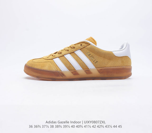 阿迪达斯 Adidas Originals Gazelle Indoor 复古三叶草防滑透明橡胶板鞋经典运动鞋这款经典鞋,忠于原版设计,缀撞色三条纹和鞋跟饰片