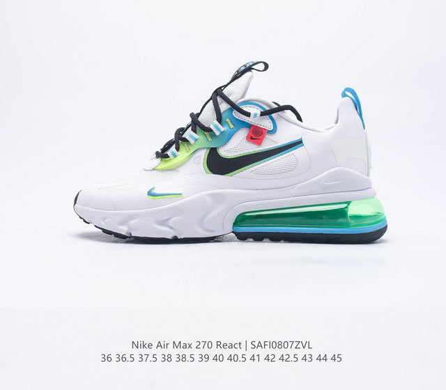 耐克Nike Air Max 270 React 缓震气垫休闲运动鞋具备时尚风格和舒适感受 演绎未来风范 柔软泡棉中底搭载大体积 Max Air 气垫 造就传统