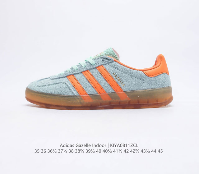 阿迪达斯 Adidas Originals Gazelle Indoor 复古三叶草防滑透明橡胶板鞋经典运动鞋这款经典鞋,忠于原版设计,缀撞色三条纹和鞋跟饰片