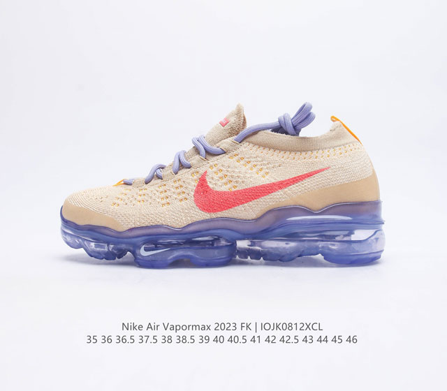 Nike Air Vapormax2023 FK Flyknit 全掌长气垫 缓震跑步鞋采用传统的Flyknit构造 回收材料制成 鞋垫上印有Nike的风车标志