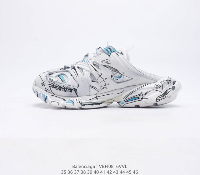 Balenciaga 巴黎世家Track1.0低帮半拖 老爹鞋 织物系带防滑低帮老爹鞋 该款鞋采用网眼布和尼龙制成 不含皮革 鞋舌饰有Track.1橡胶品牌标识