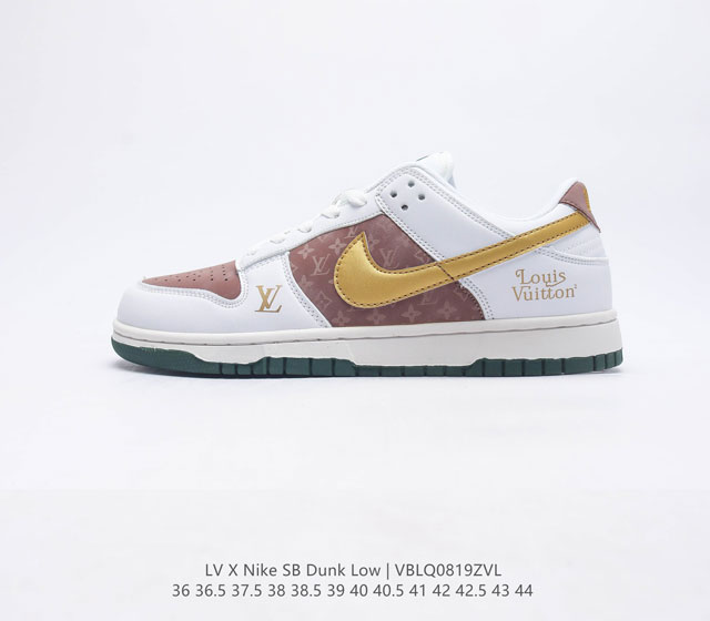 耐克Nike SB Dunk Low Pro x LV 路易威登 联名复古低帮休闲运动滑板板鞋 采用脚感柔软舒适ZoomAir气垫 有效吸收滑板等极限运动在落地