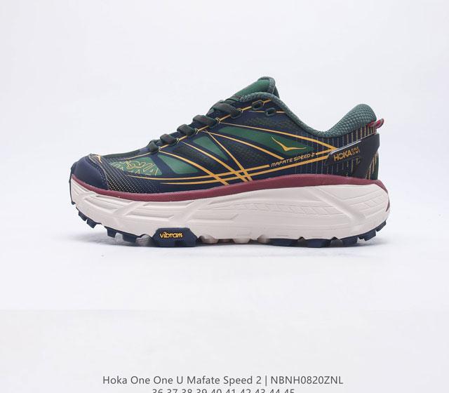 玛法特二代 HOKA ONE ONE Mafate Speed 2 Low 轻量低帮户外越野跑鞋 户外山脉越野轻量运动跑鞋鞋面用轻的无缝架构 鞋带用了弹性不易松