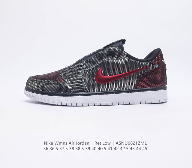 耐克 乔丹Nike Air Jordan 1 Ret Low Slip 低帮AJ 1 刺绣logo 一脚蹬 黑脚趾 AJ1 乔丹1代 一代 aj1 乔1 刺绣勾