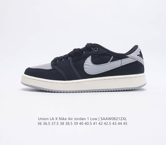 耐克 乔丹 Uion LA x Air Jordan AJ1 KO Low 低帮复古篮球鞋 联名白色帆布 鞋面采用白色帆布结构 Swoosh 内衬 鞋跟上的Wi