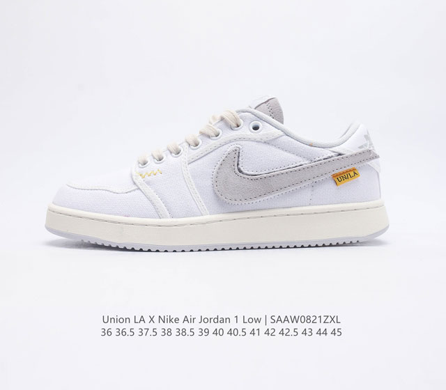 耐克 乔丹 Uion LA x Air Jordan AJ1 KO Low 低帮复古篮球鞋 联名白色帆布 鞋面采用白色帆布结构 Swoosh 内衬 鞋跟上的Wi