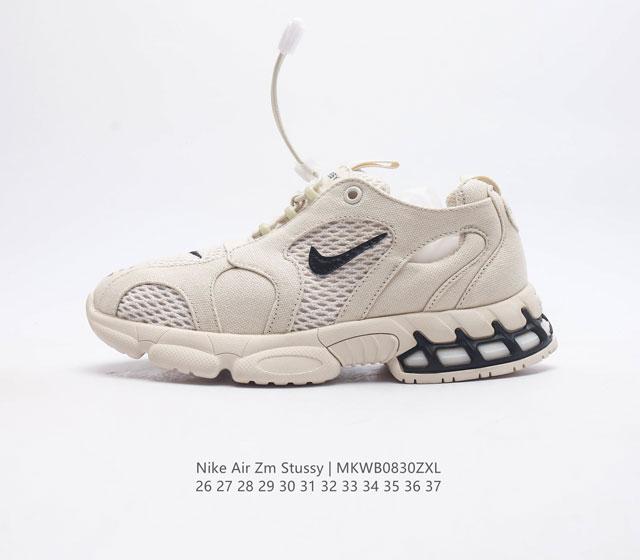 美国元祖街头潮牌 儿童运动鞋 Stussy斯图西 X Nike Air Zoom Spiridon Caged 2 乳白麻布 斯皮里东牢笼2代系列复古休闲运动慢