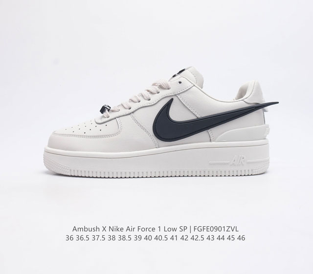 公司级 耐克 空军一号 Af1 低帮休闲板鞋 Ambush X Nk Air Force 1'07 Low Sp 空军一号联名 标志性的swoosh延伸至鞋跟之