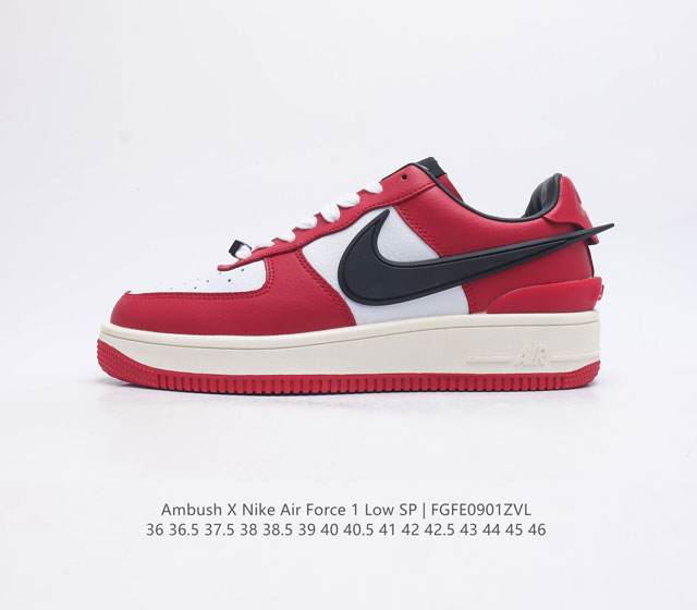 公司级 耐克 空军一号 Af1 低帮休闲板鞋 Ambush X Nk Air Force 1'07 Low Sp 空军一号联名 标志性的swoosh延伸至鞋跟之