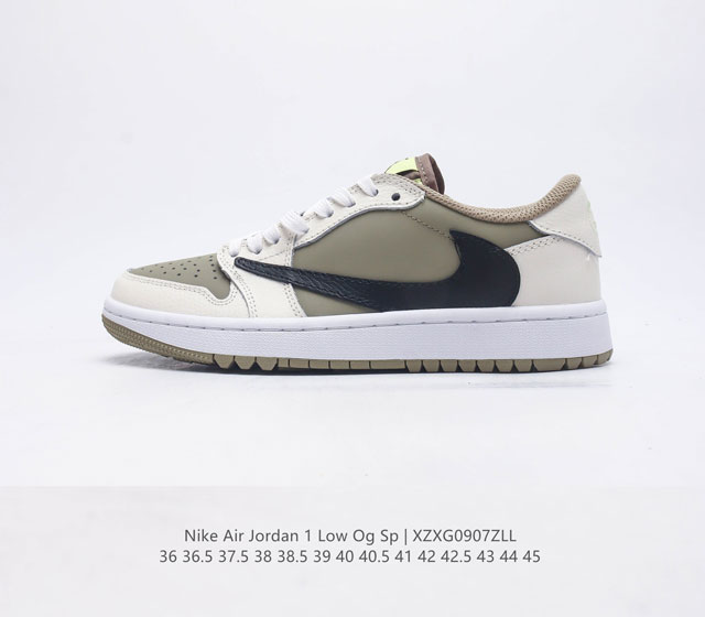 真标 耐克运动鞋 Nike Air Jordan 1 Low Og Sp 倒勾 低帮篮球鞋 Aj1 乔丹1代 Aj1 乔1 反向脚趾复古运动鞋 亮点之处在于鞋侧