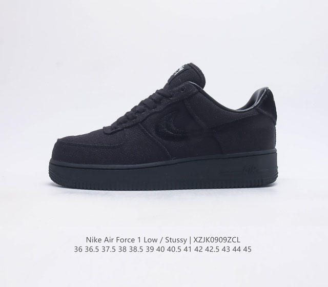 Stussyx Nike Air Force 1 Low 斯图西联名 全黑 空军一号低帮休闲板鞋 货号 Cz9084-001 码数 36 36.5 37.5 3